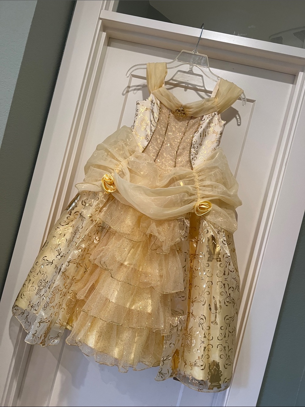Disney Gold Sparkle Princess Dress with Floral Accents